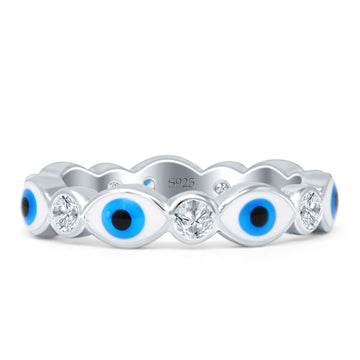 Evil Eye 4mm Round Cubic Zirconia Stackable Band 925 Sterling Silver Wholesale